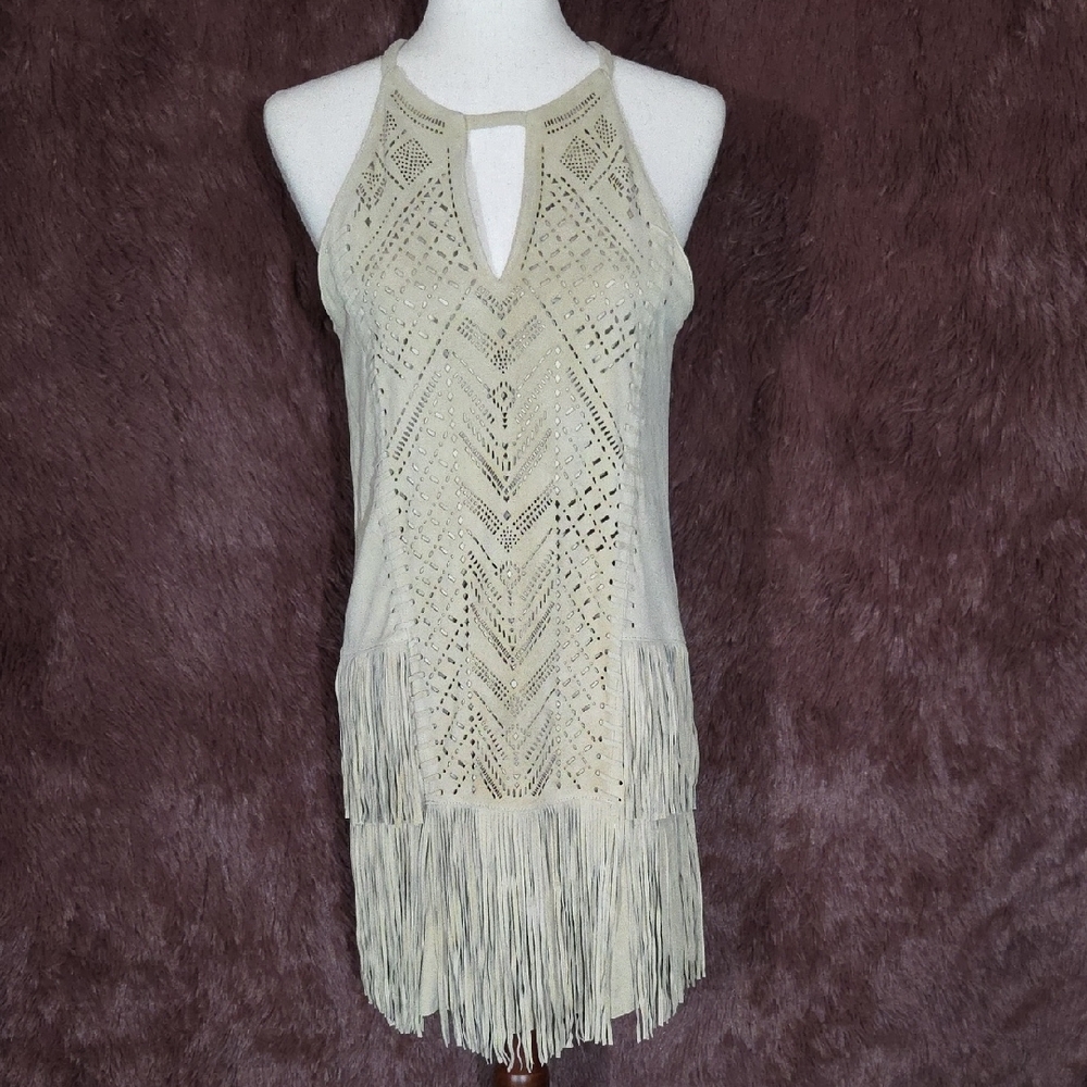 Parker Cream Crochet Fringe Mini Dress